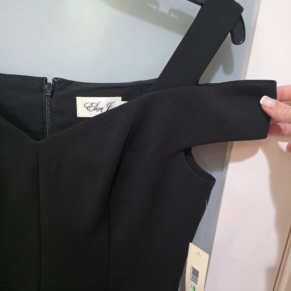 Eliza J Black Off-Shoulder Sheath Dress 8P NWT Double Lined Classic Cocktail - Picture 4 of 9